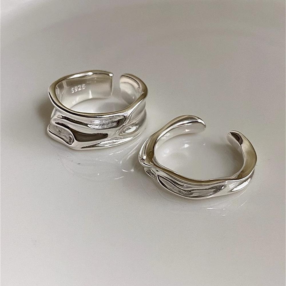 S sterling silver irregular pleated texture open ring simple ins index finger ring