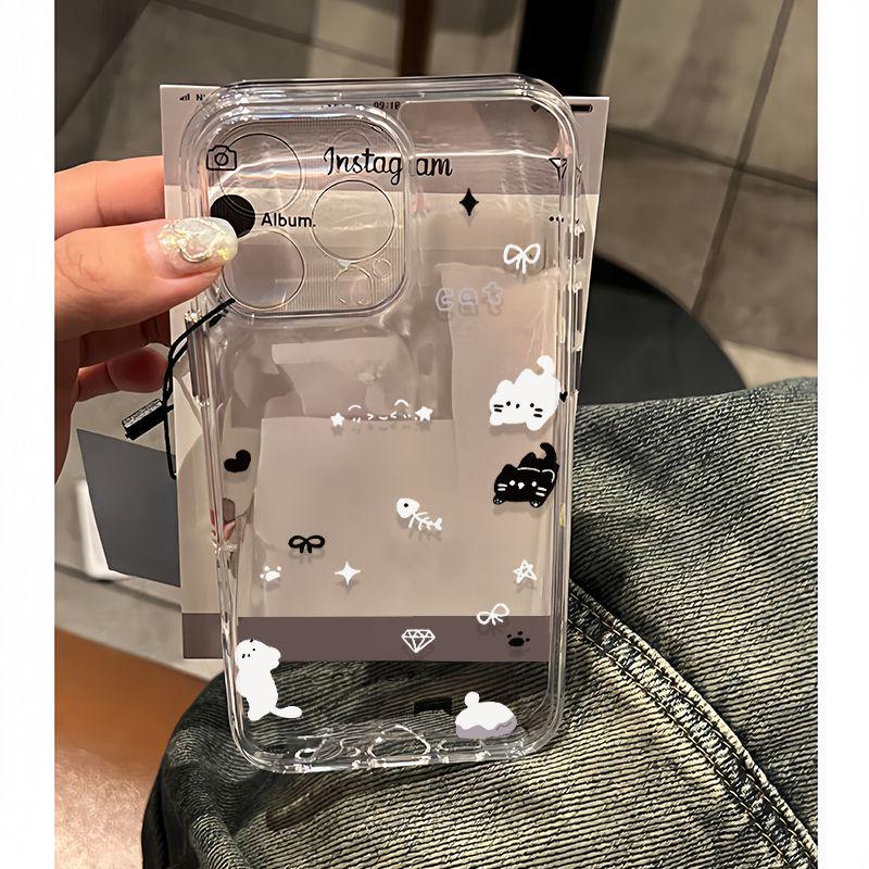 Kitten & Bow Cartoon Phone Case for Apple iPhone 13, 14, 15, 16 Pro/Max with Precise Cutouts