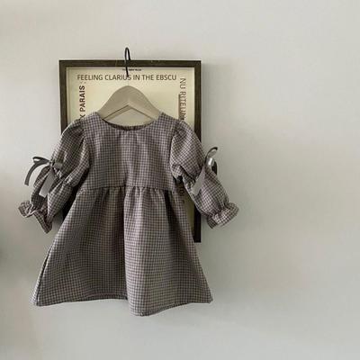 2024 Herbst Elegantes Karomuster Schleife Prinzessinnenkleid für Mädchen