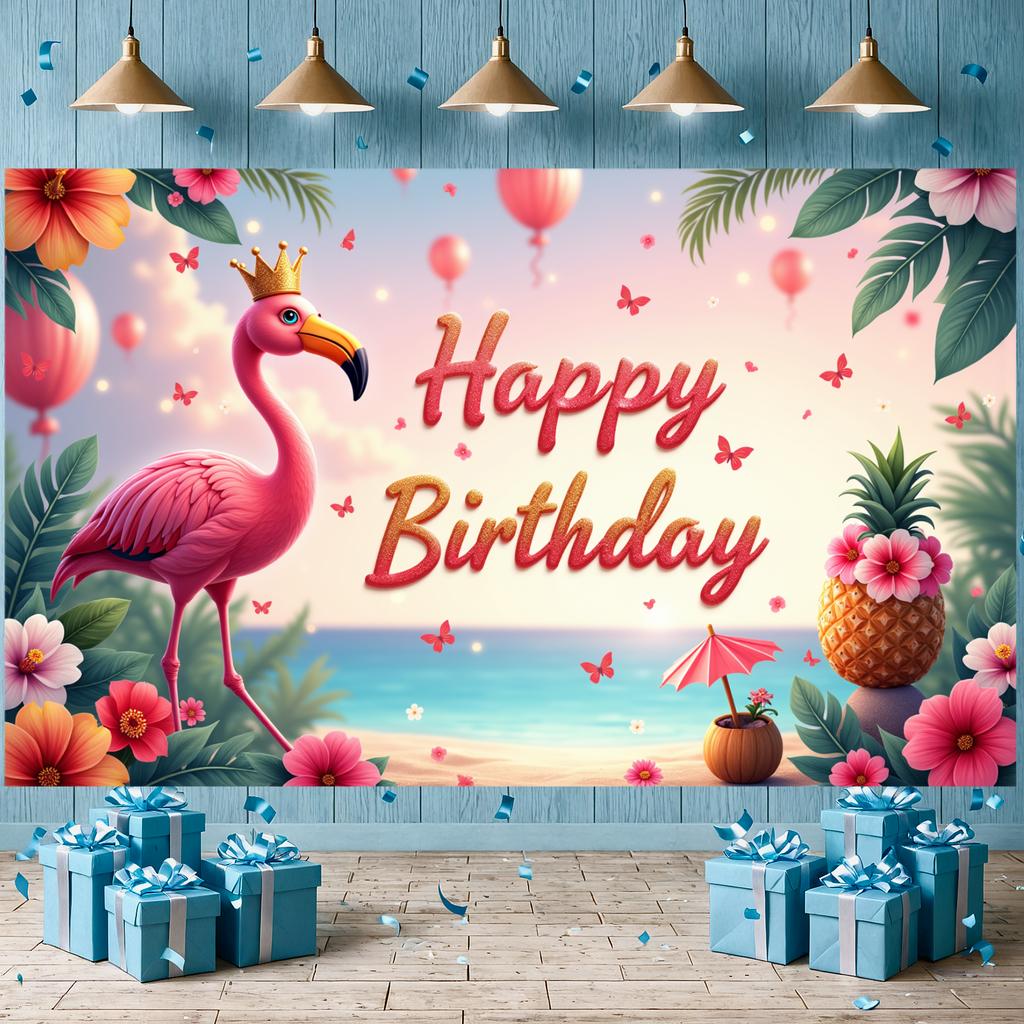 Pink Birthday Banner Gold Crown Birthday Celebration Background Birthday Event Display Pineapple Decor