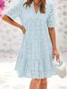 Sweet Hollow Lace Short Sleeve V Neck A Line Skirt Dress