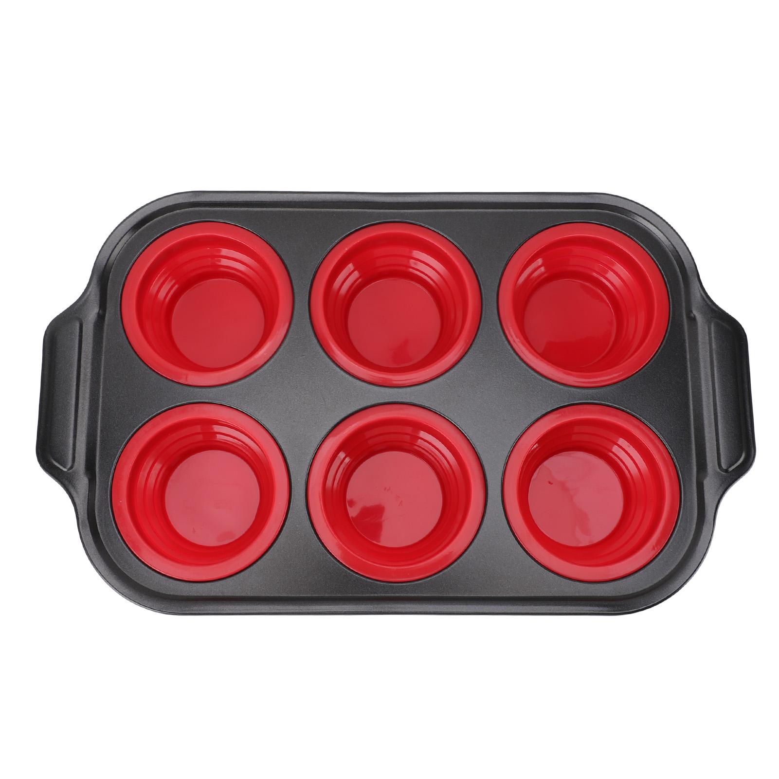 

Cake Maker Tray Foldable Press Type Easy Release Silicone 6 Cupcake Baking Tray for Home Kitchen Red