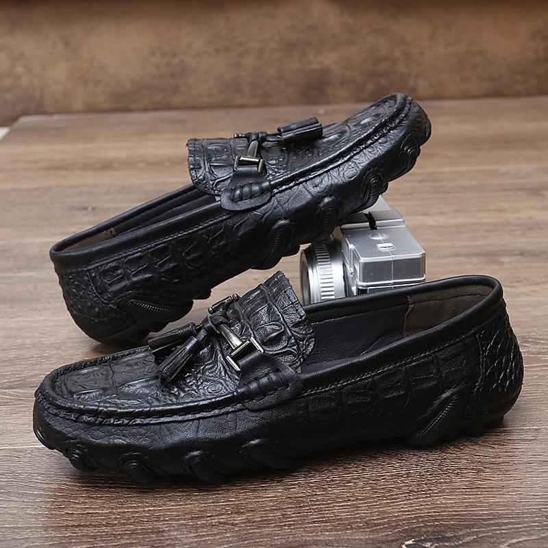 Fashion Luxury Fashion Italian Black Genuine Leather Loafers Handmade Soft Bottom Casual Leather Dress Shoe Slip On Outdoor Walking Shoe