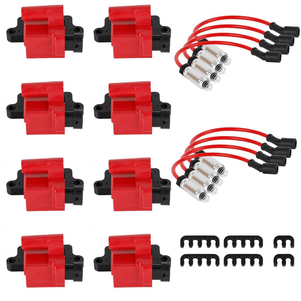 8x D581 Square Ignition Coils Ultra High & Spark Plug Wires 3859078 For GMC Chevrolet EXPRESS 1500