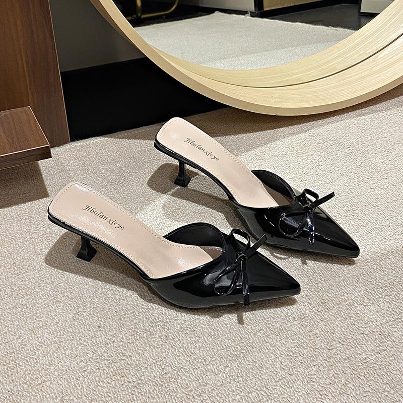 

2025 Chinese New Year temperament versatile women s shoes pointed head shallow mouth stiletto high heel bag head drag outer wear fashion sandals hal 35
