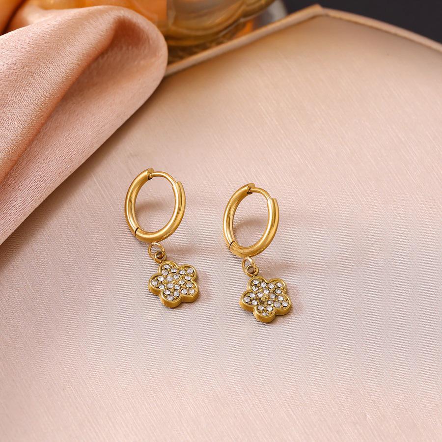 Elegant Zircon Flower Necklace & Earrings Set for Women - Titanium Steel & 18K Gold