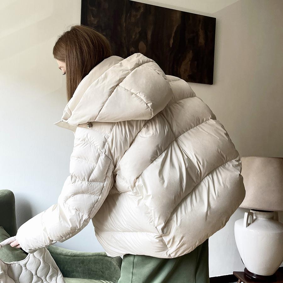 Übergroße Damen Daunenjacke mit Kapuze Winter Braun Langärmlig Pufferjacke Damen Oberbekleidung Warm