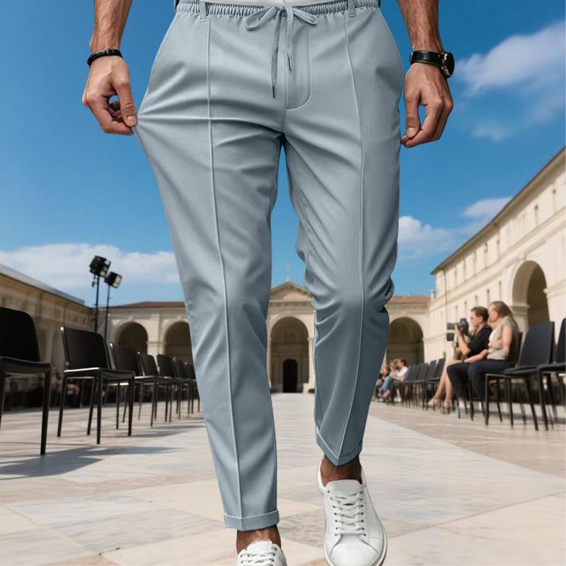 

Solid-colour casual slim-fit straight-leg trousers for men in plus sizes XXXL светло-синий
