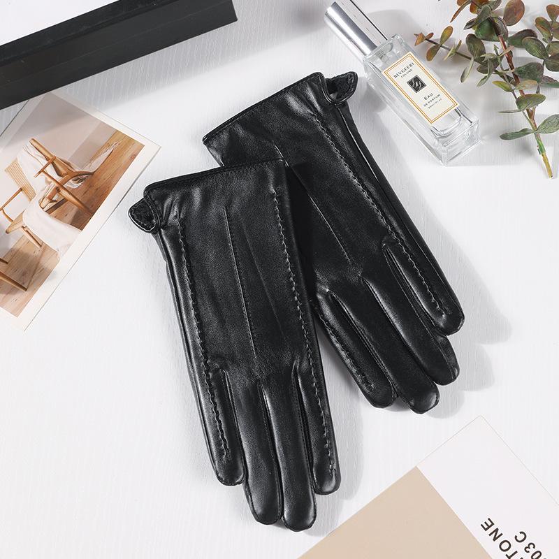 Warme Damen-Handschuhe aus PU-Leder mit Stickerei - Herbst/Winter Koreanischer Stil, Figurbetont, Samtfutter, Extra Dick für Radfahren und Autofahren
