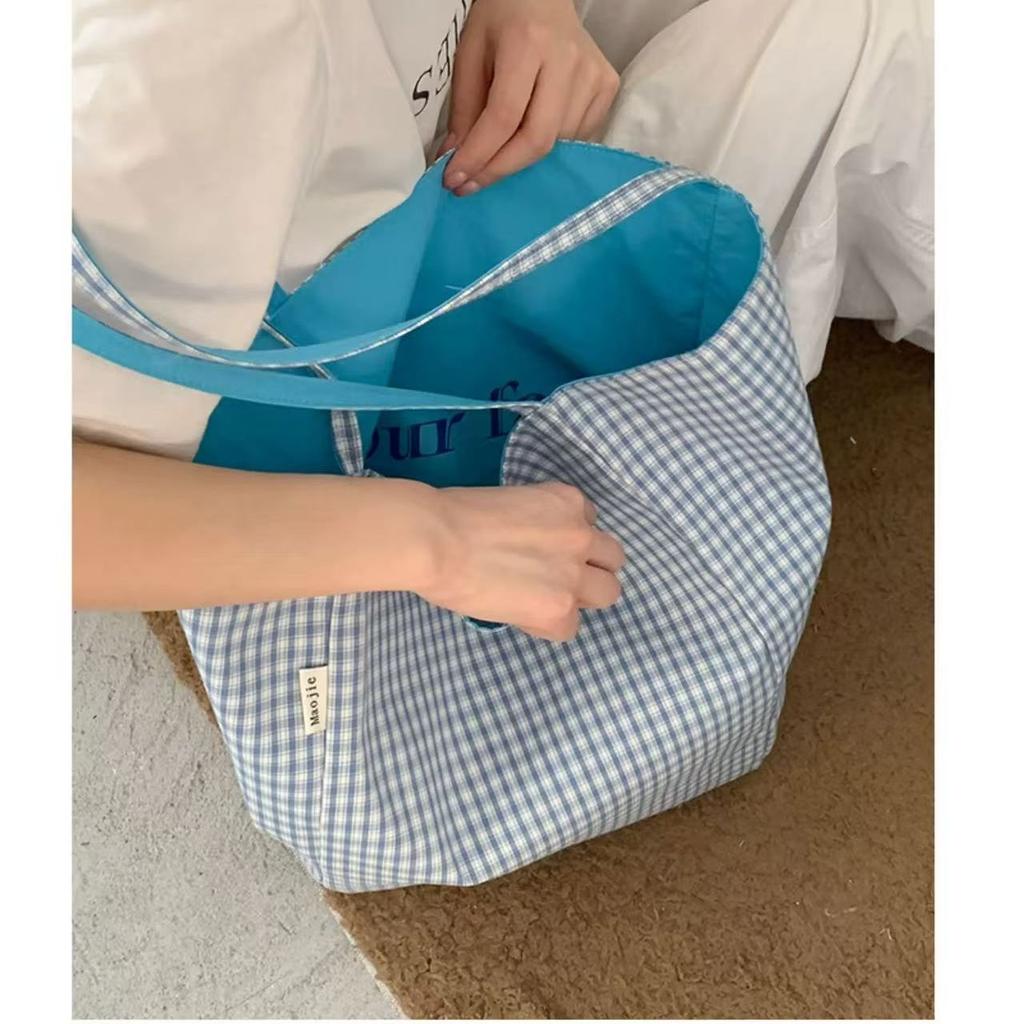 2025 New Trendy College Style Plaid Canvas Bag Female Tote Bag Casual Large-capacity Shopping Bag