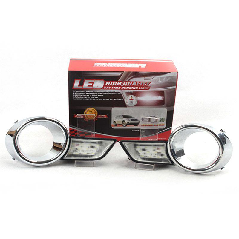 LED Chrome Daytime Running & Fog Lights for 2009-2011 Toyota Highlander Front Bumper LED Fog Light Kit (White)