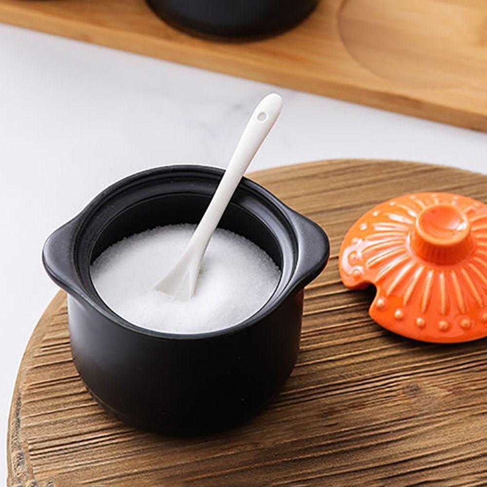 Japanese Style Ceramic Seasoning Jar Dust-proof Condiment Container Spices Storage Box  Salt