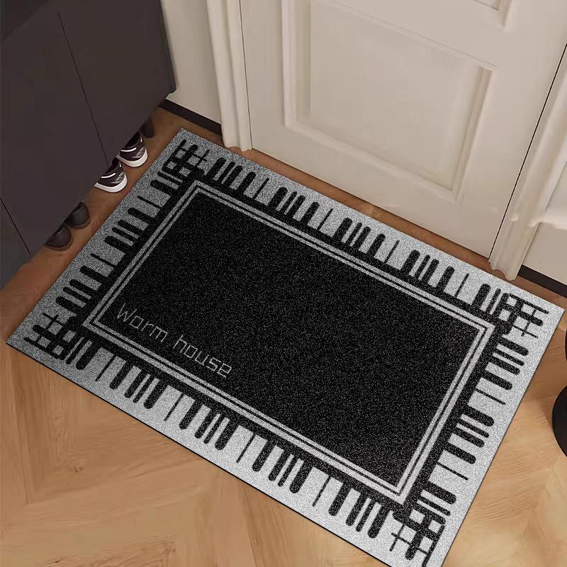 Black Line Flower Tile Doormat - Indoor/Outdoor Entryway Scraper Mat