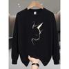 Premium Heavyweight Cotton Hoodie Men Women Winter Warm Oversized Cat Print Long Sleeve Sweatshirt