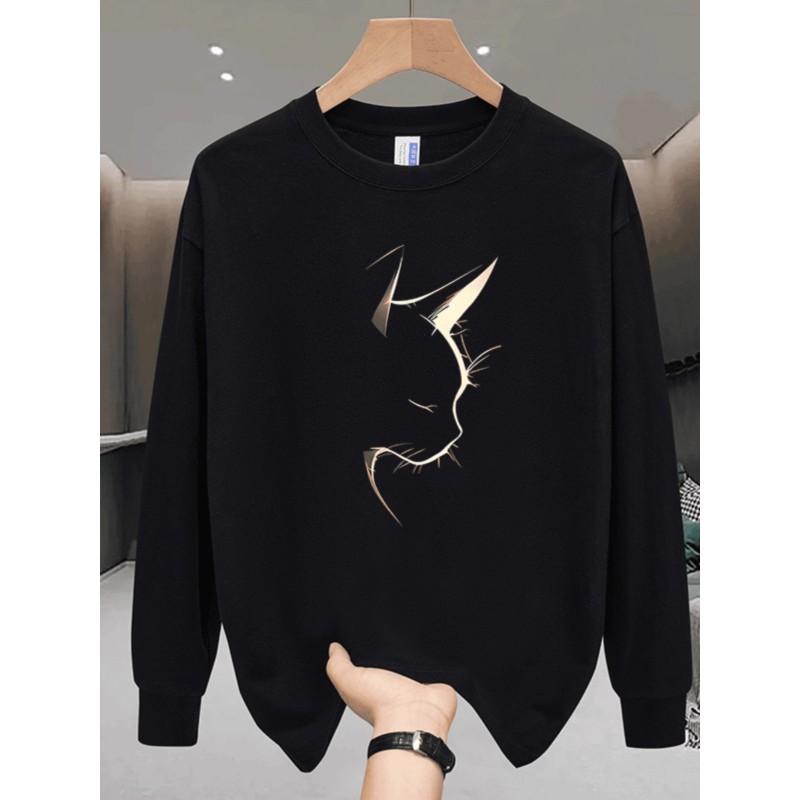 Premium Heavyweight Cotton Hoodie Men Women Winter Warm Oversized Cat Print Long Sleeve Sweatshirt