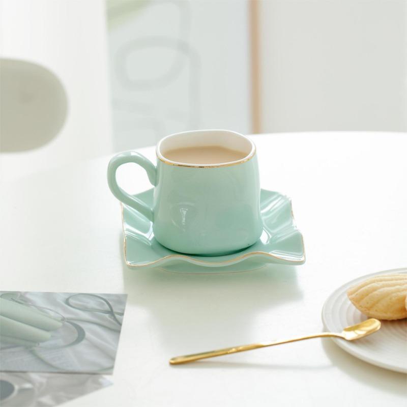 Creative Ceramic Coffee Cup Saucer Macaron Small Fresh Water Cup Ins Style Girls Office Home Ceramic Cup Saucer