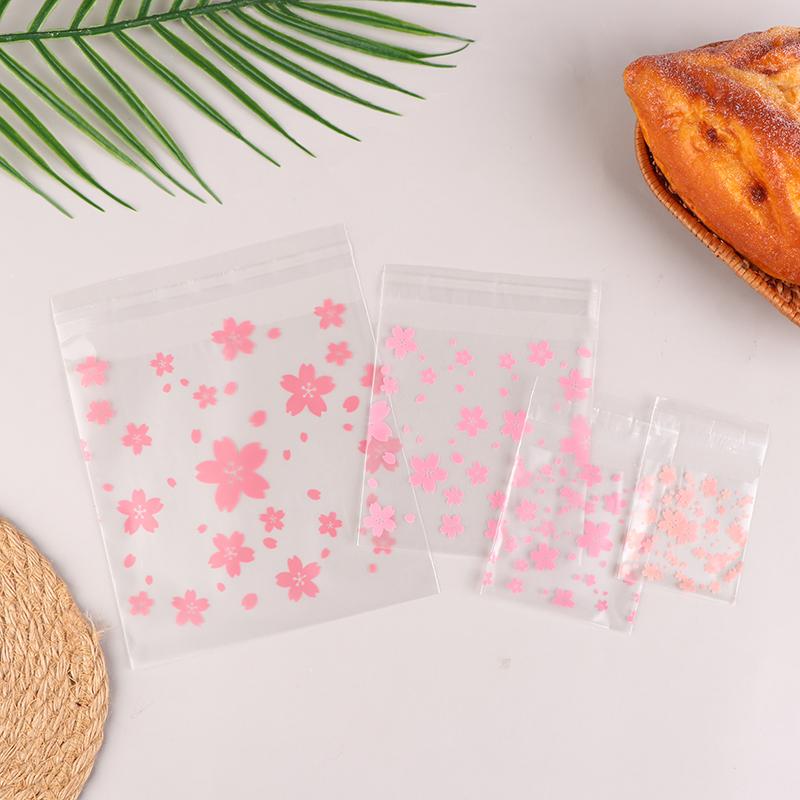 100Pcs Plastic Transparent Gift Bag Sakura Candy Cookie Packaging Bag With Diy Self Adhesive Bag Wedding Decoration Party Bags