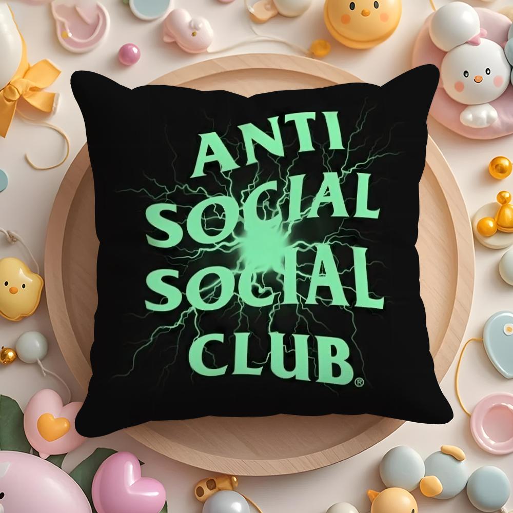 A-Anti Social Social Club Cushion Cover Plush Fabric Soft Double-Sided Printed Sofa Pillow Case Colorfast Home Decor Gift