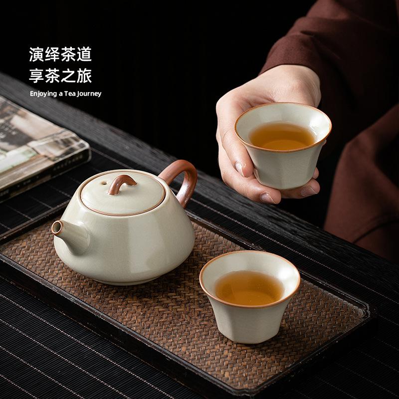 Beige Ru Porcelain Stone Pot 1011 New Ceramic Handmade Ru Kiln Opening Teapot Household Kung Fu Tea Set Brewing Teapot