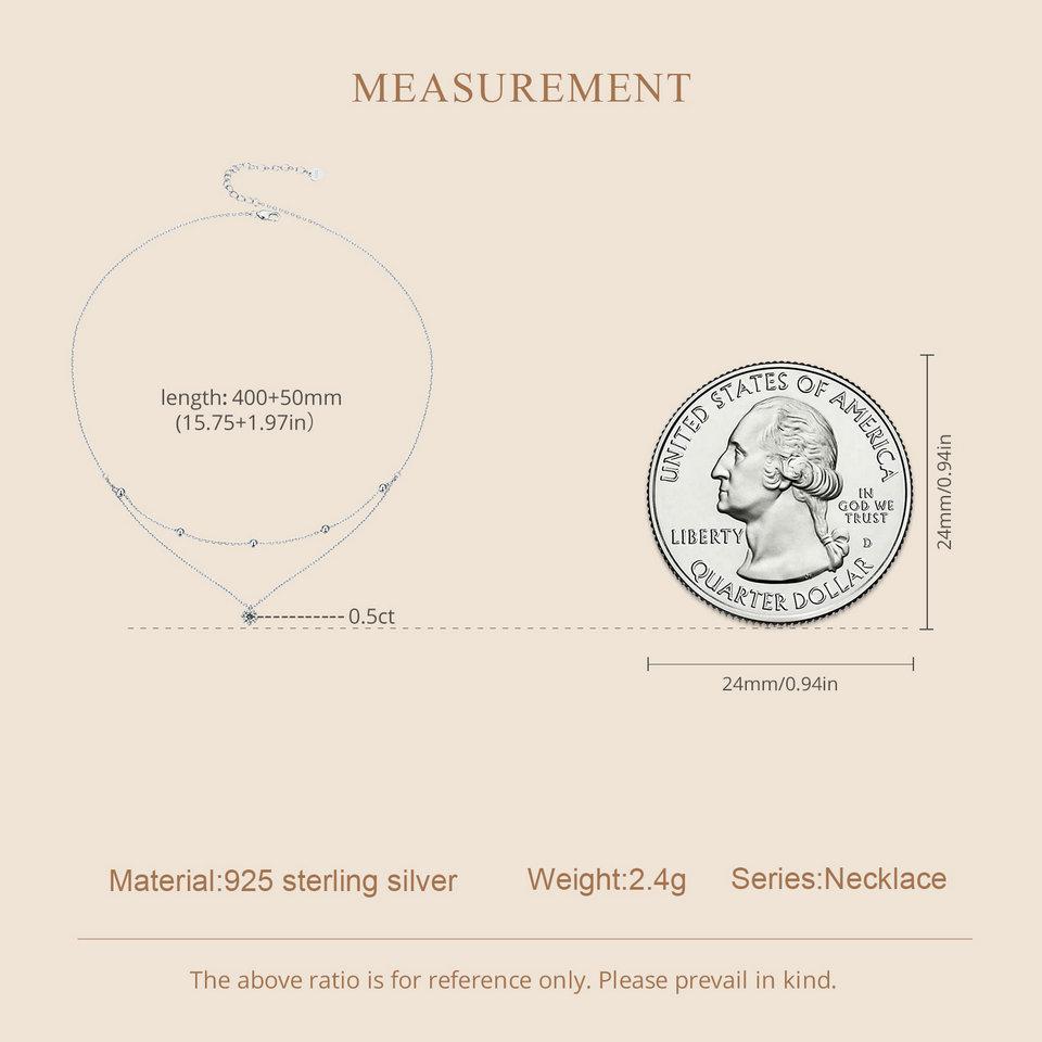 BAMOER Moissanite Layered Pendant Necklace 925 Sterling Silver Round Multilayer Stylish Dainty Choker Necklace 17.7 Inches