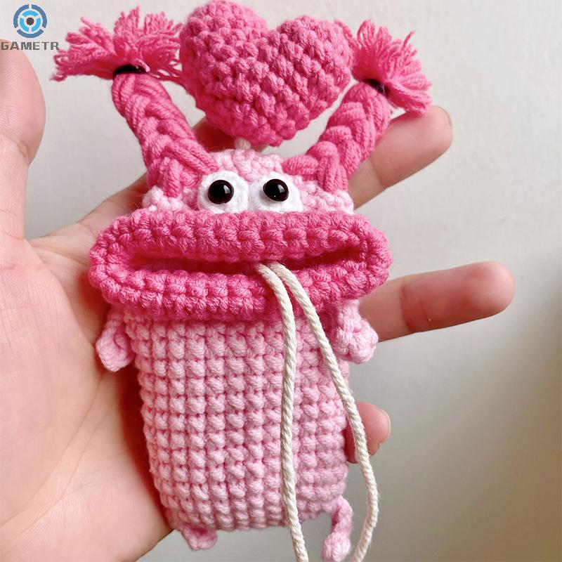 Creative Cute Cartoon Car Key Pack Sausage Mouth Knitting Wool Car Pendant Big Mouth Monster Key Case Chain