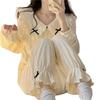Women's Cute Korean Ins Doll Collar Bow Cardigan & Pants Set - Spring/Autumn Princess Style Loungewear