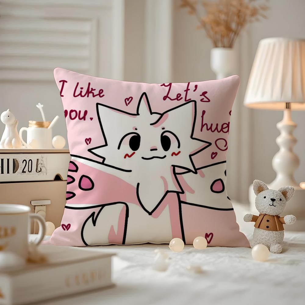 BBoykisser Silly Cat Cute Cushion Cover Antidustmite Pillowcase Invisible Zipper Silky Short Plush Sofa Cushion Cover