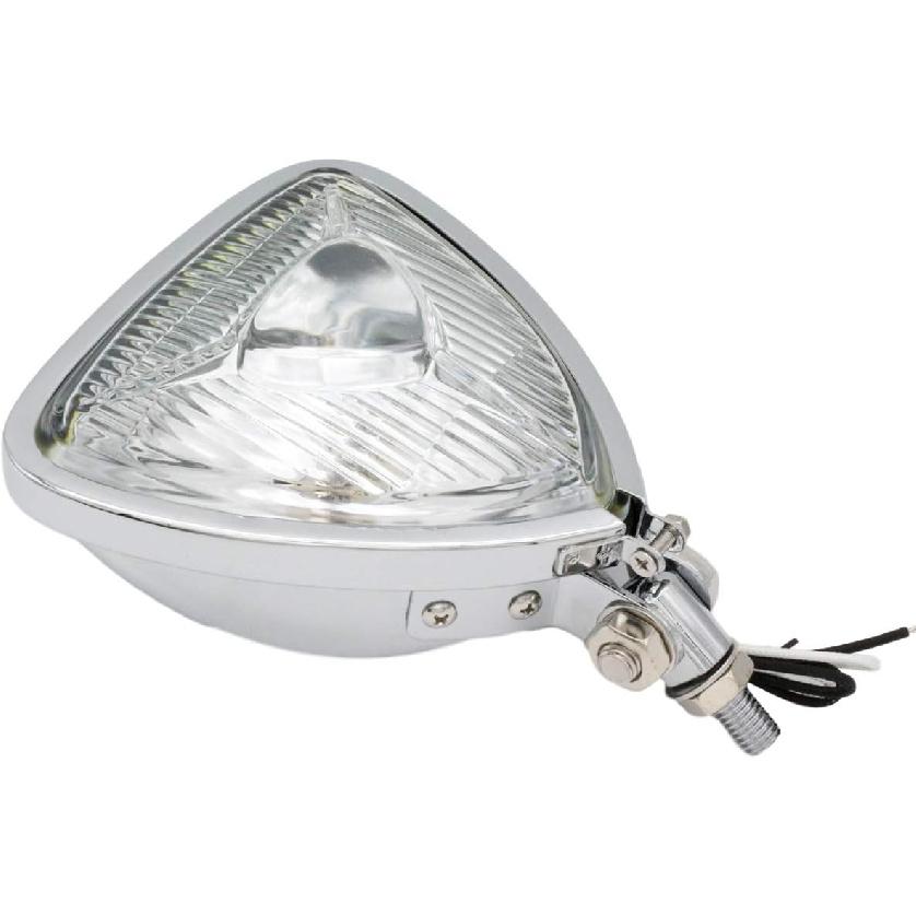 FATECIM Mini Thin Section Triangle Motorcycle Headlight Clear Lens Chrome Light for Harley Chopper Custom Chrome/Clear