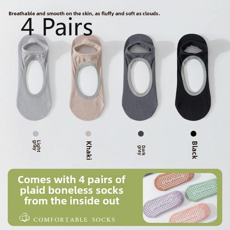 4 Pairs Yoga Socks Women's Socks Indoor Fitness Non-slip Silicone Pilates Socks