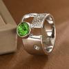 Luxury Textured Spliced Synthetic Green Gemstone Open Ring Copper Material Women Jewelry Ring For Banquet And Daily