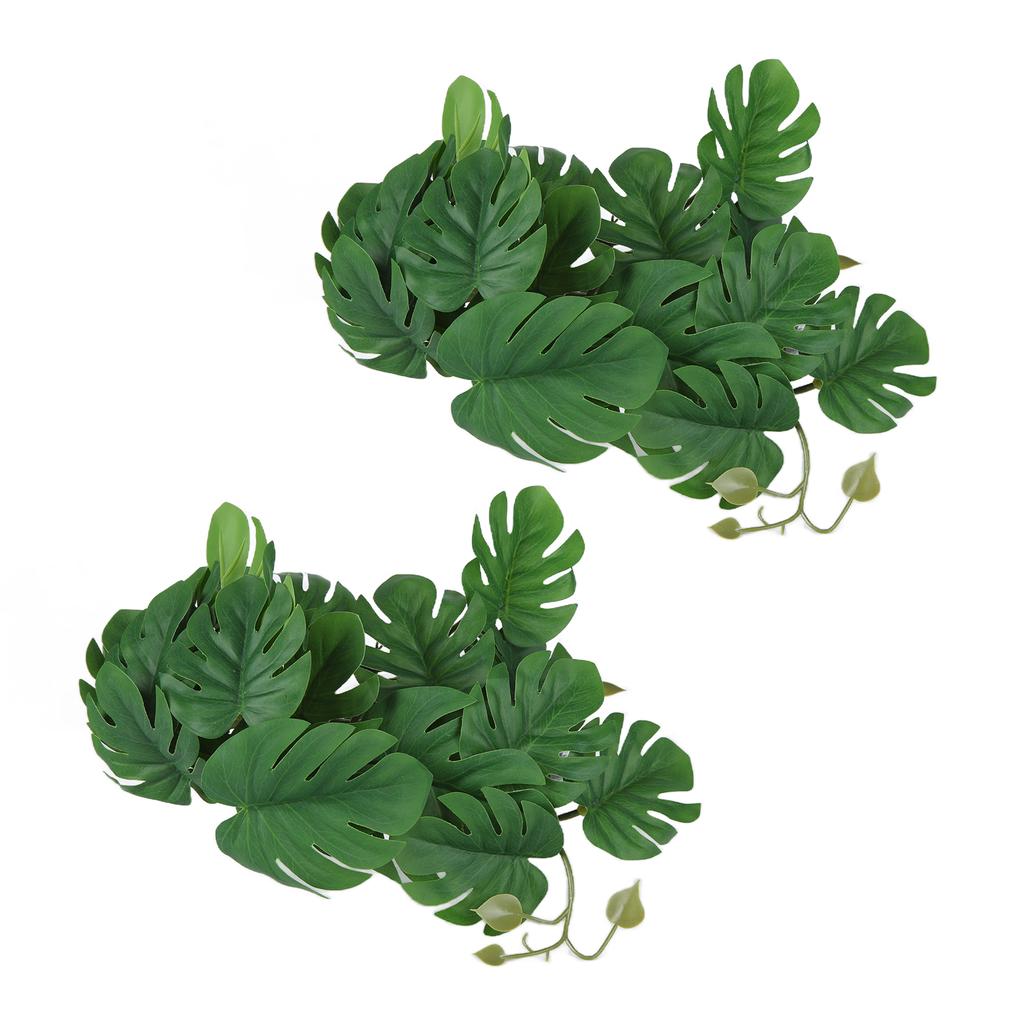 2PCS Artificial Water Plant Simulation Vine Lifelike Plastic Leaves Decoration with Suction Cup for Fish Tank