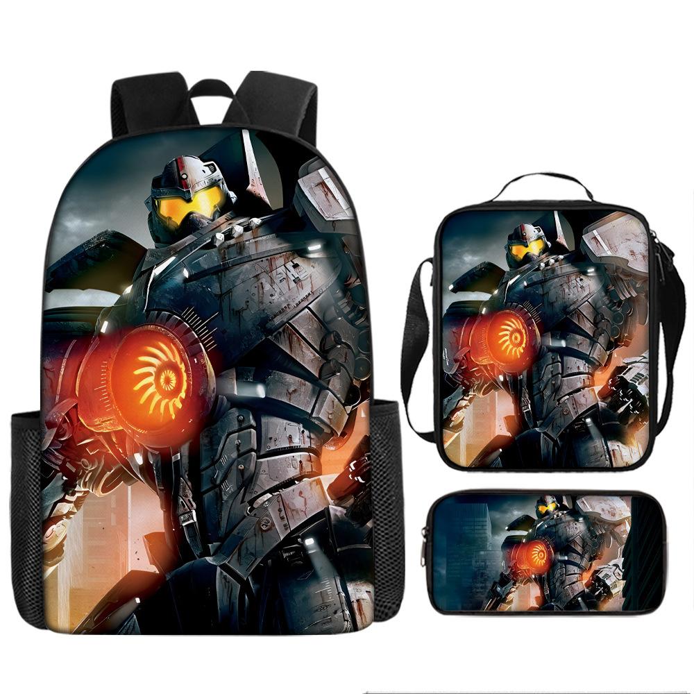 Pacific Rim schoolbag, primary and secondary school students, boys, mecha war, monster backpack, kindergarten burden reduction three-piece set