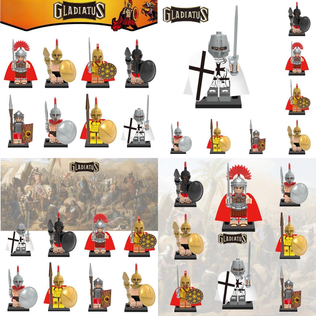 Premium Plastic Building Blocks Toy X0164 Ancient Roman Spartan Crusader Figures Set X643-650