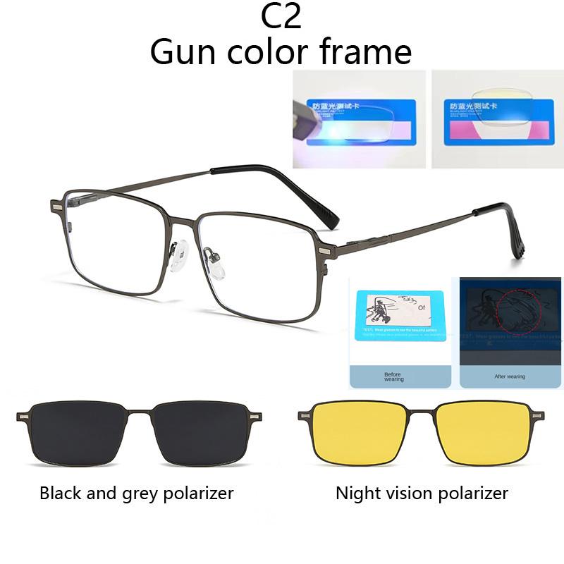 Sunglasses Small Square Stainless Steel Eyeglass Frame Polarizced Clips Magnetic On Glasses Optical Magnet Eyeglasses 3 IN 1