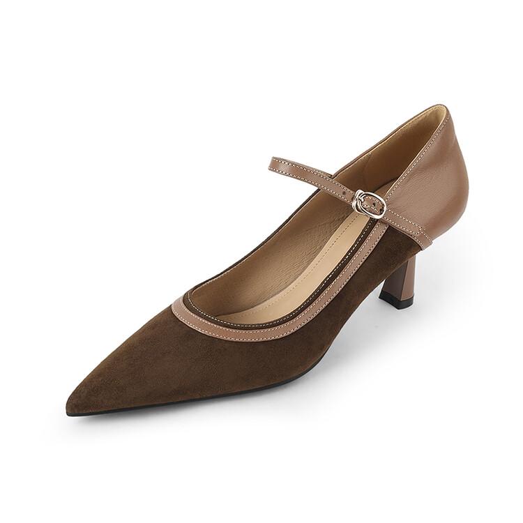 Fashion 2025 Spring Women Pumps Pointed Toe Thin Heel Shoes for Women Sheep Suede High Heels Women Stiletto Heels Buckle Handmade Shoes