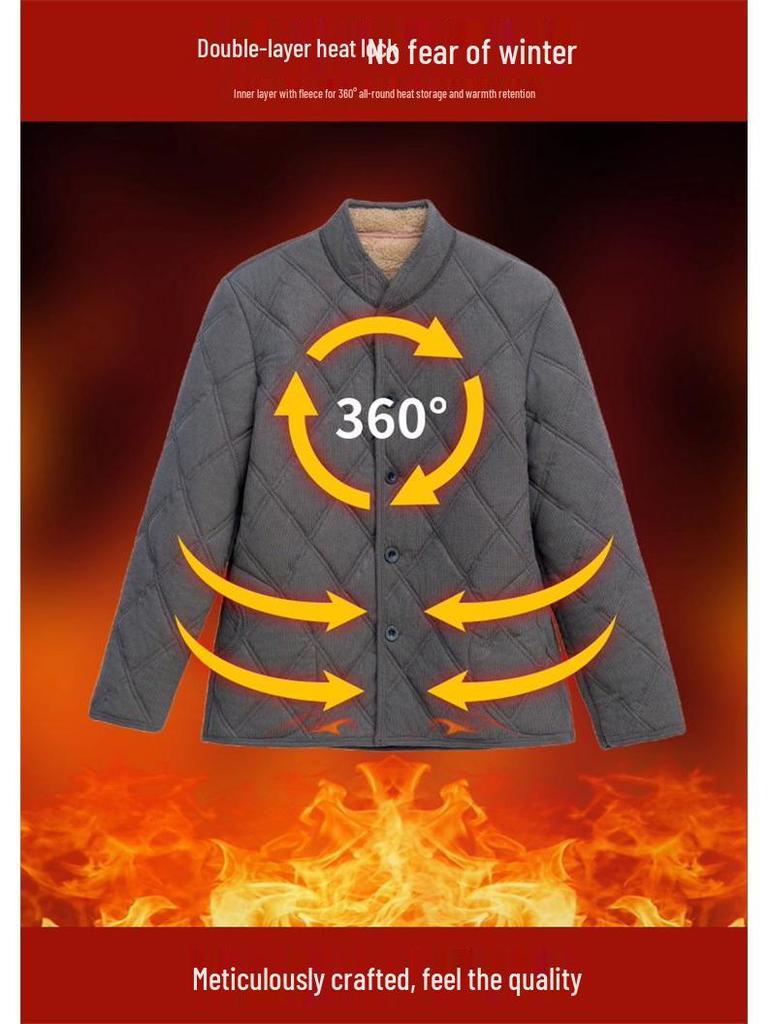 Men's Winter Cotton-Padded Jacket for Seniors - Thick Velvet Lining, Warm Outerwear for Dad or Grandpa