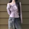 New Arrivals Open Run Women Rayon Spandex Off Shoulder Shirring Long Sleeve T Sh