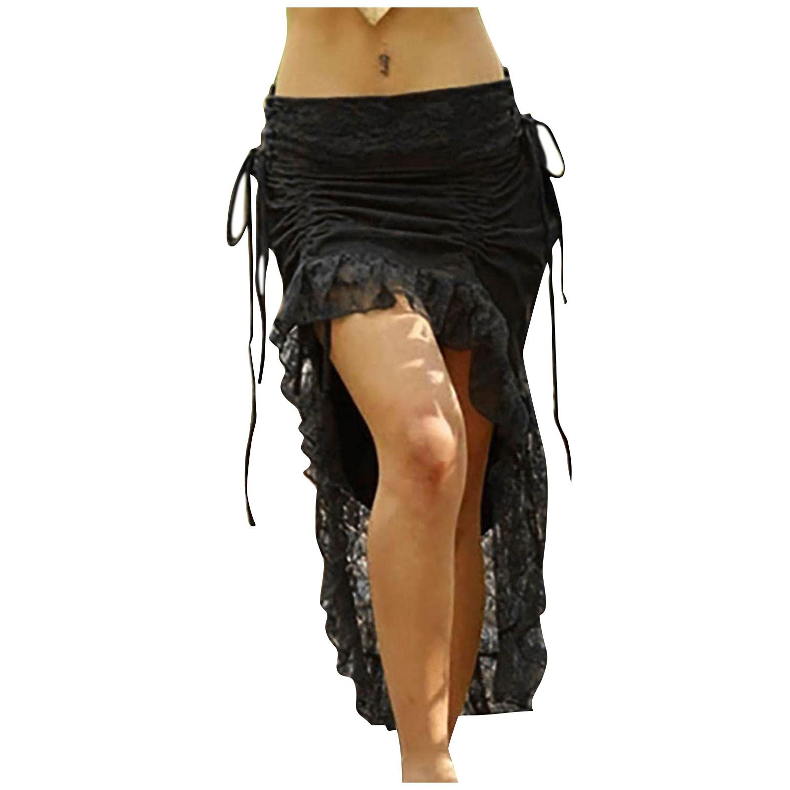 

Women s Spring And Autumn Solid Color Irregular Medium Length Lace Casual Skirt XXL чёрный
