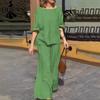 Women's Fashion Casual Spring Autumn Solid Color Print Long Sleeve O-Neck Trousers Pants Suits