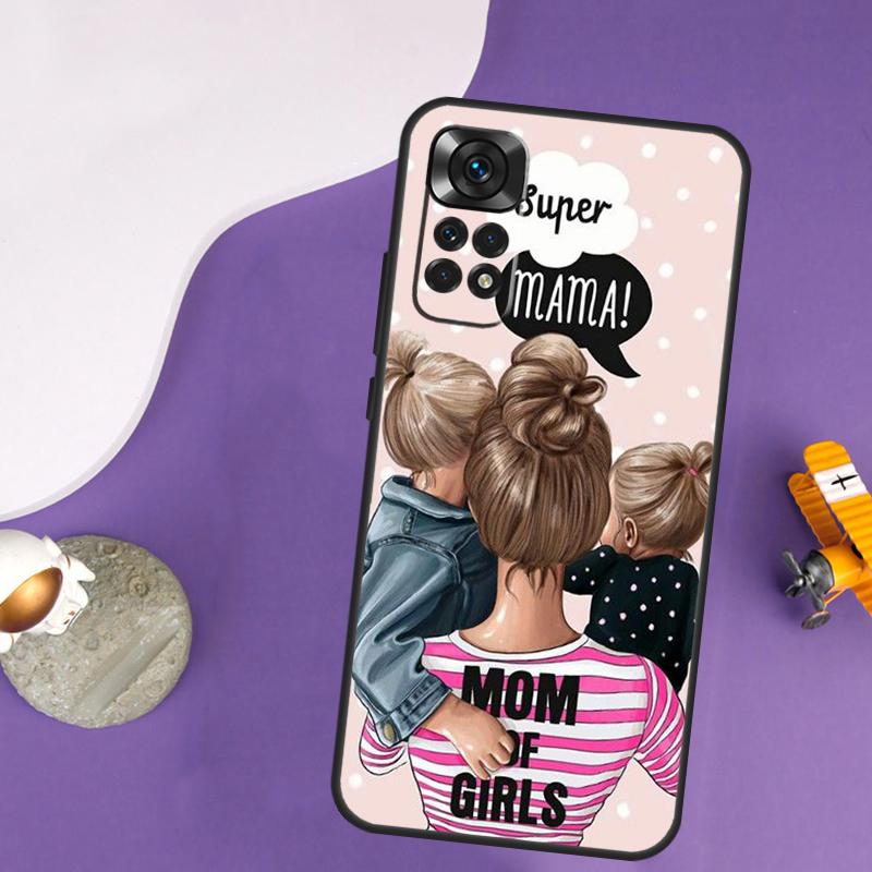 Black Brown Hair Baby Mom Girl Queen Case For Xiaomi Redmi Note 13 14 Pro 12 9 10 11 Pro 10S 11S 12S Redmi 14C 13C 10C 12C Cover