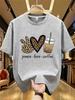 JYDX Coffee Leopard Print  Graphic Womens Printed Crew Neck TShirt Summer Casual Short Sleeve Top Street Style