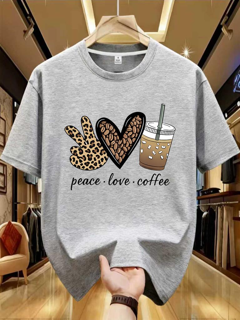JYDX Coffee Leopard Print Graphic Womens Printed Crew Neck TShirt Summer Casual Short Sleeve Top Street Style