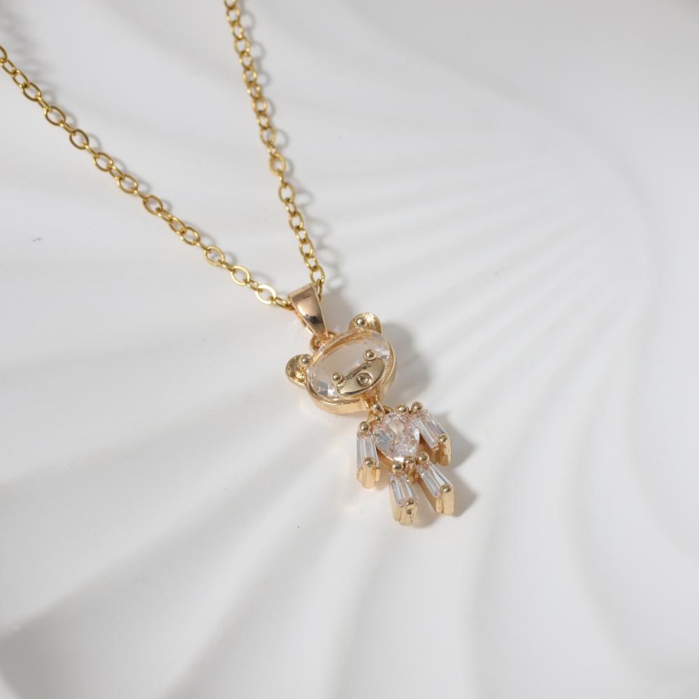 1 Piece Simple Artificial Crystal Bear Pendant Necklaces for Women Golden Stainless Steel Necklace Jewelry Daily Accessories