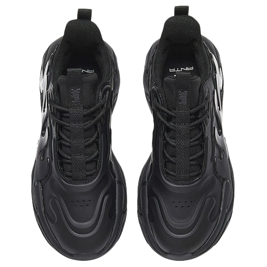 Anta Lifestyle Series Retro Round Toe Shock Absorbing Wear Resistant Lightweight Low Top Dad Shoes Women Sneaker Black 122358840S-2