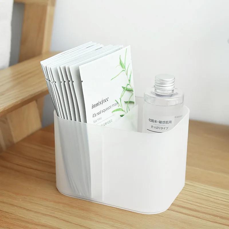 Lidded Frosted Plastic Cosmetic Organizer-Divided Desktop Storage Box for Masks,Makeup&Vanity Countertop,Multi-Purpose Organizer