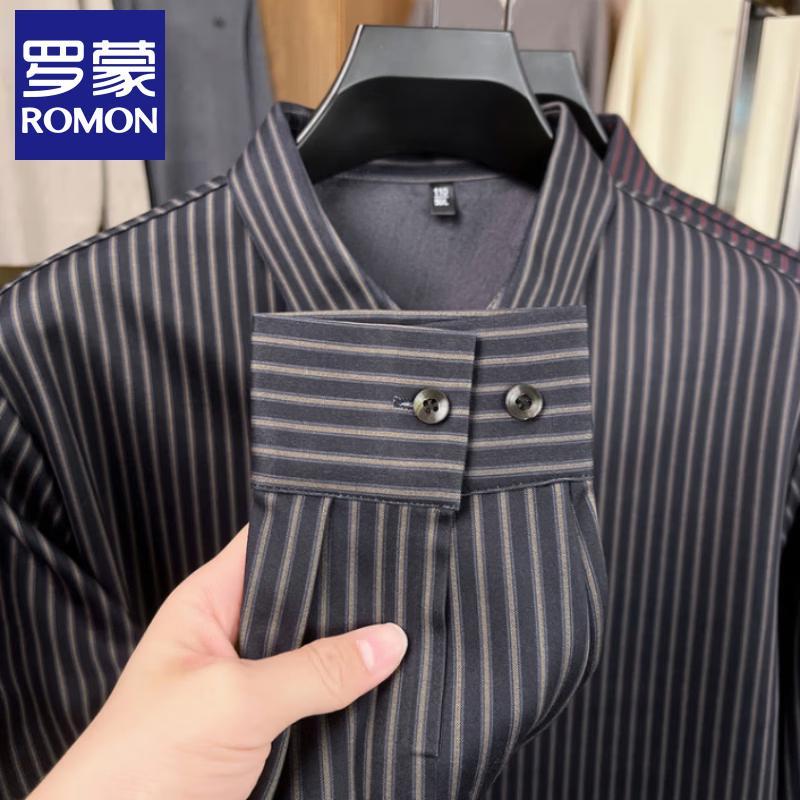 Romon Men's Winter Warm Striped Lined Shirt