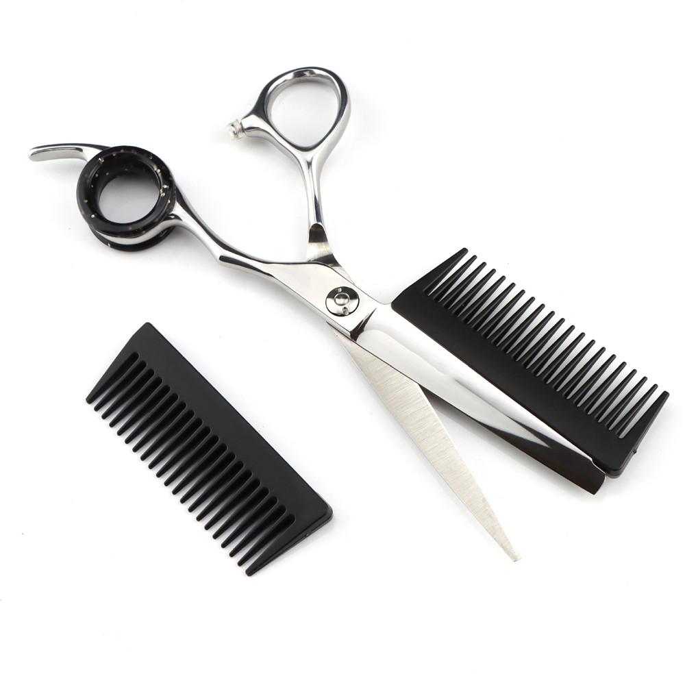 Professional Steel 6 '' Silver 2 In 1 Cut Hair Scissors With Comb Haircut Barber Hair Cutting Shears Hairdresser Scissors