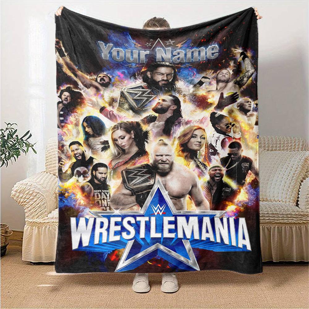 Wrestlemania Customize Text Blanket Lightweight Personalized Blanket Durable Comfort Versatile for Seaside Picnics Sofa Livingroom All-Season Use