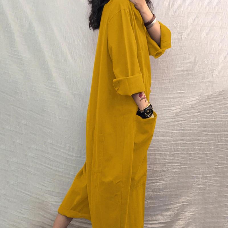Women Jumpsuit Oversized Romper Autumn Loose Pockets Overalls Casual Solid Stand Collar Bottom