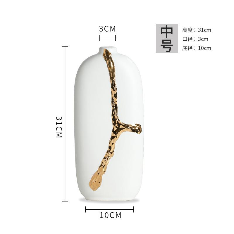 Vază Albă din Ceramică Creativă Ramuri Aurii Aranjament Floral Hidroponică Decorațiune Modernă pentru Casă Vază cu Flori pentru Nuntă